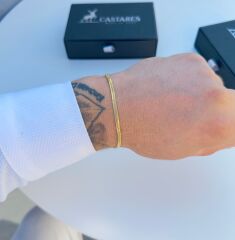 “Balık Sırtı Gold Çelik Unisex Bileklik - Şık ve Paslanmaz Tasarım”