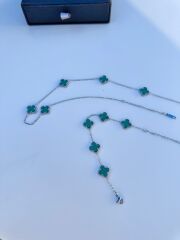Unisex Paslanmaz Çelik Van Cleef Yonca İlhamlı Yeşil Yonca Kolye ve Bileklik | Anti-Alerjik Takı