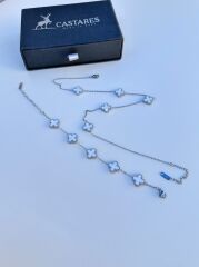 Unisex Paslanmaz Çelik Van Cleef İlhamlı Mermer Motifli Yonca Kolye ve Bileklik | Anti-Alerjik Takı