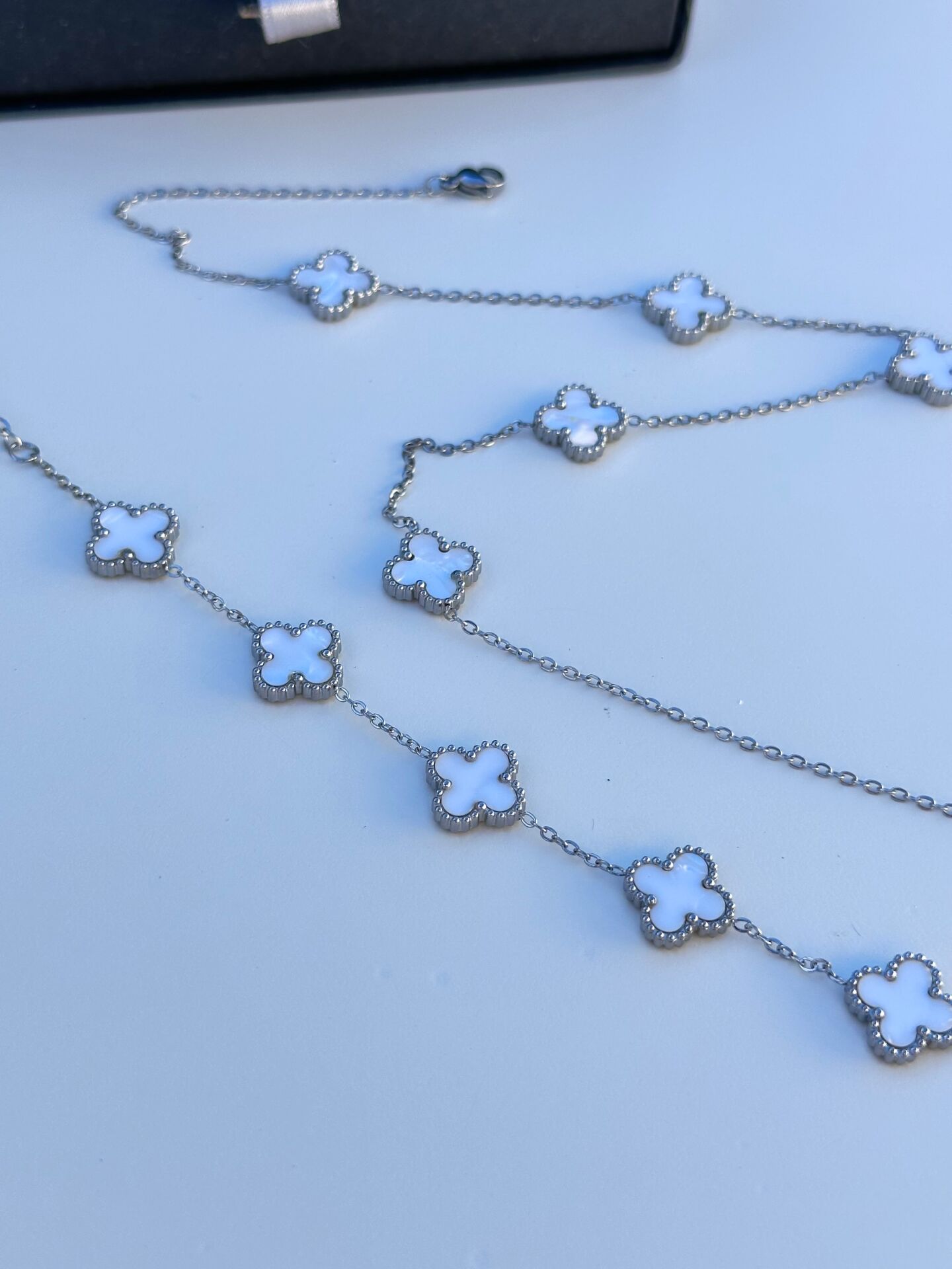 Unisex Paslanmaz Çelik Van Cleef İlhamlı Mermer Motifli Yonca Kolye ve Bileklik | Anti-Alerjik Takı