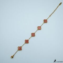 Gold Pembe Renk Van Cleef Tarzı Siyah Taşlı Yonca Bileklik - Şıklığın ve Zarafetin Simgesi