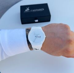 Castares Pure White Unisex Saat – Tarih ve Gün Gösterimli, Su Geçirmez Günlük Kullanım İçin Şık ve Minimal Tasarım