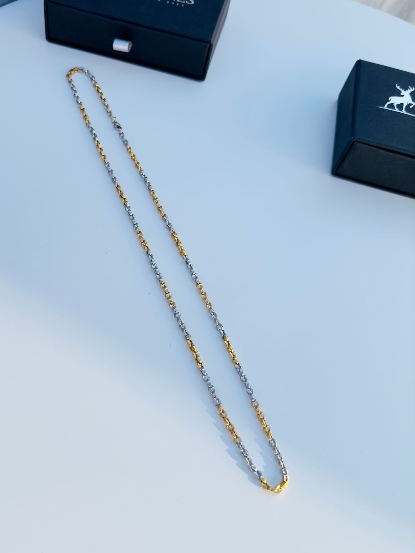 Castares Royal Chain – Altın ve Gümüş Uyumu, Paslanmaz, Anti-Alerjik 60 cm Kolye