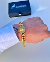 Aslan Kafalı Gold Çelik Erkek Bileklik - Renk Atmaz, Anti Alerjik, Şıklığın Sembolü